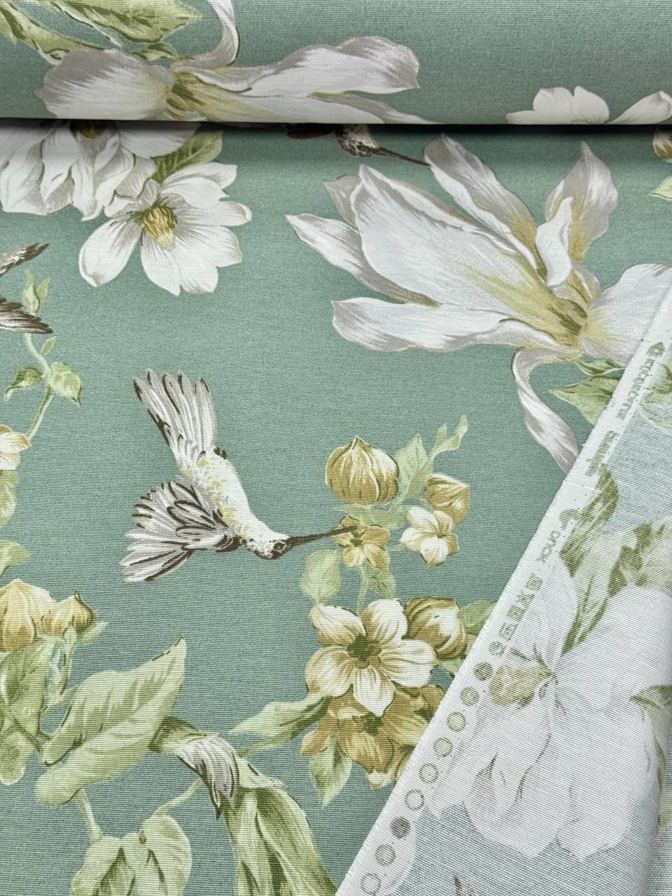 قماش بطة بنقشة توليب كبيرة باللون الأخضر - قماش بطة