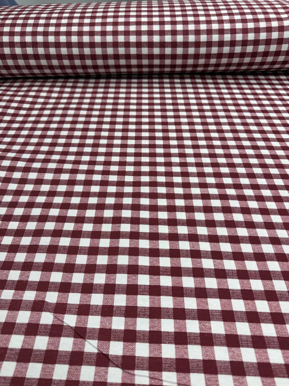 Bordo Kare Desenli Duck Kumaş - Duck Bezi