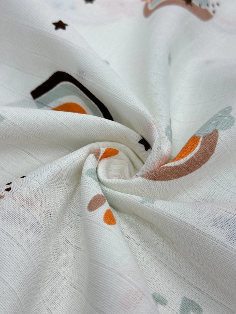 Cinnamon Rainbow Patterned Muslin Fabric - Muslin Cloth