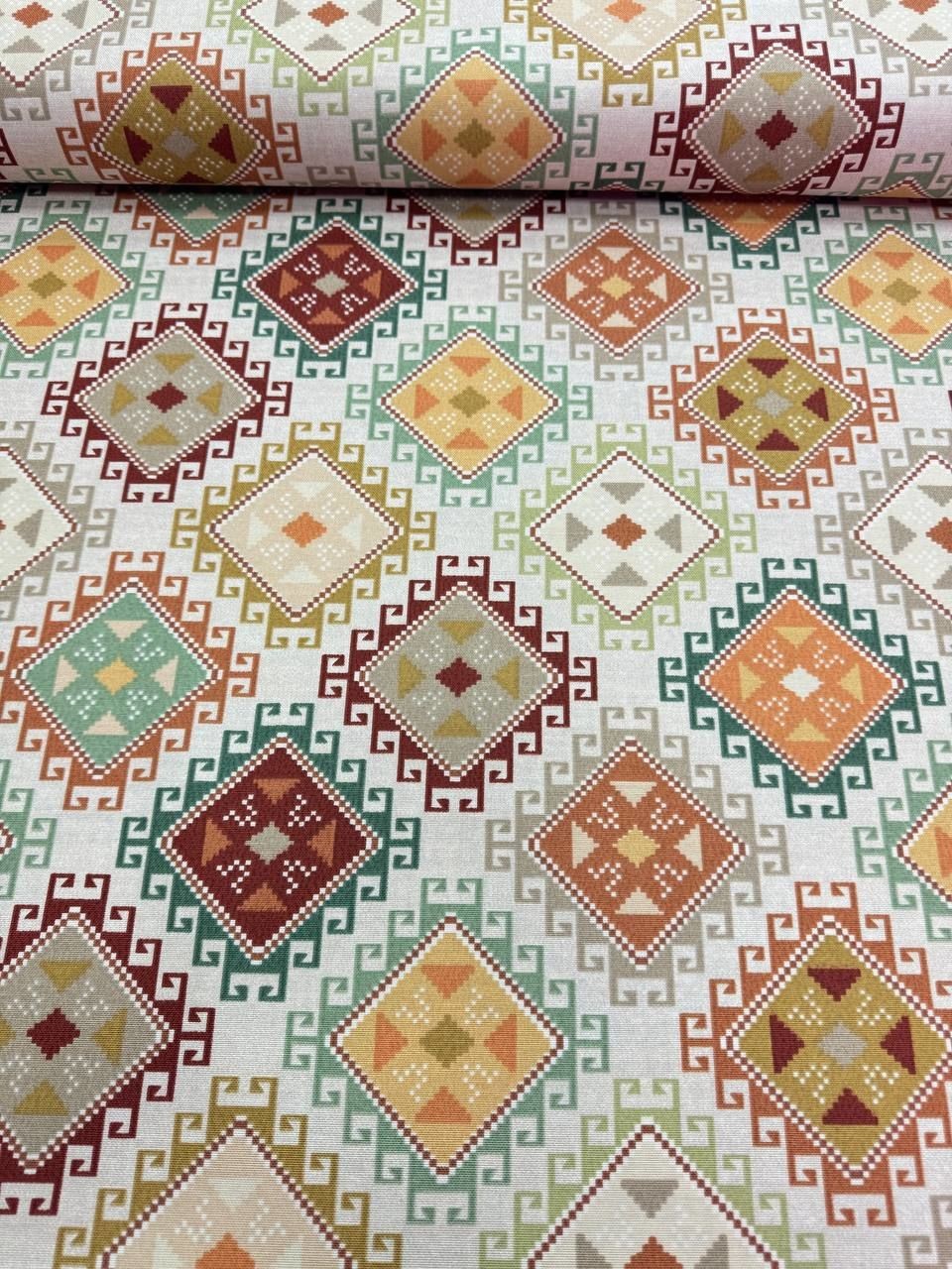 Kareli Kilim Desenli Duck Kumaş - Duck Bezi
