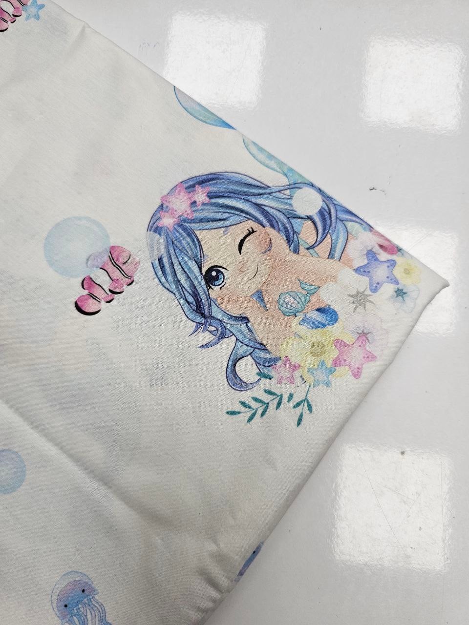 Minik Deniz Kızı Desenli Nevresimlilk Poplin Kumaş