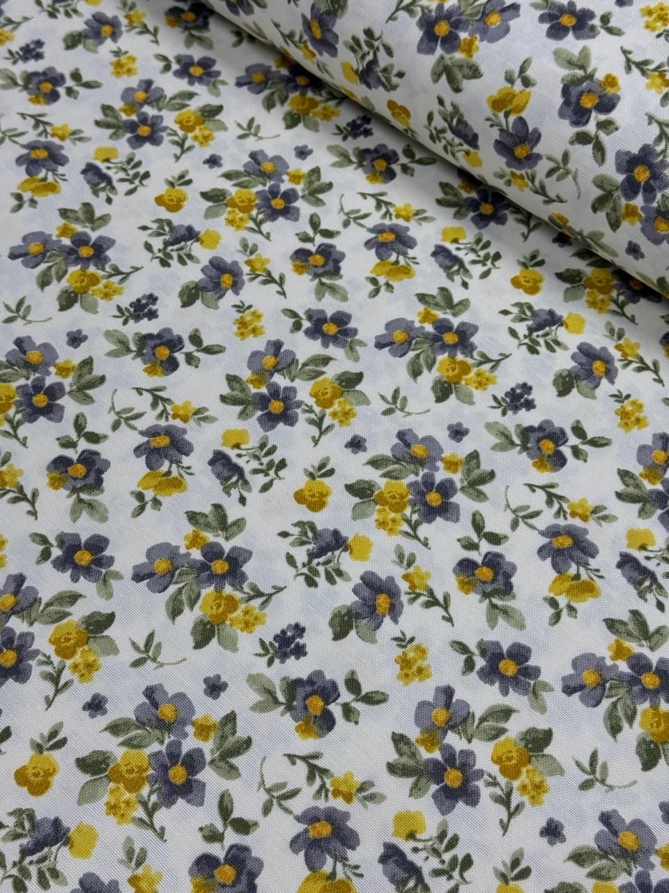 قماش بطة منقوش بزهرة صغيرة صفراء - قماش بطة