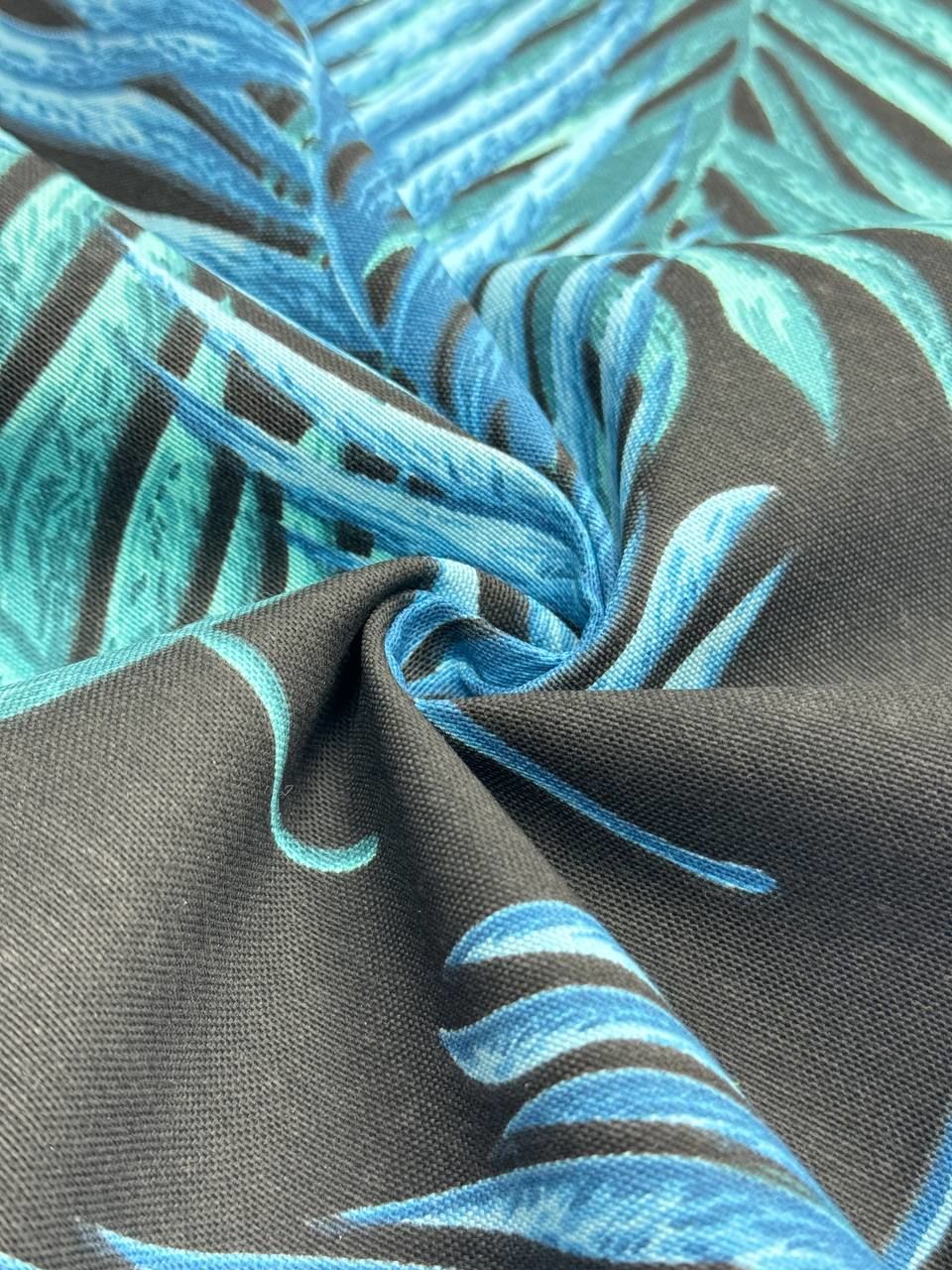 Blue Leaf Patterned Duck Fabric - Duck Cloth