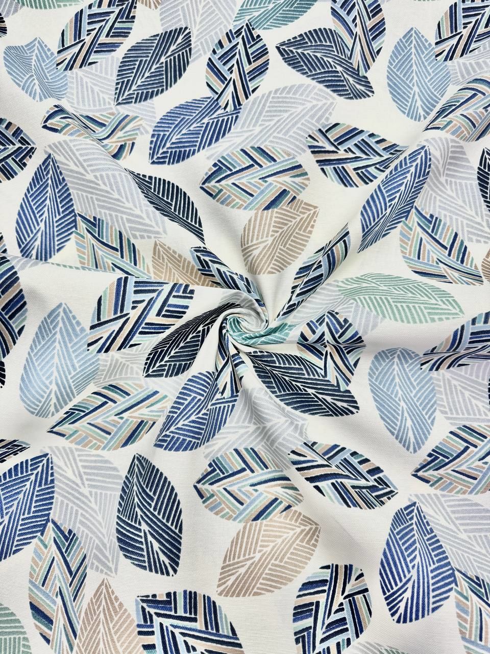 قماش بطة بنقشة أوراق الباستيل النيلي - قماش بطة