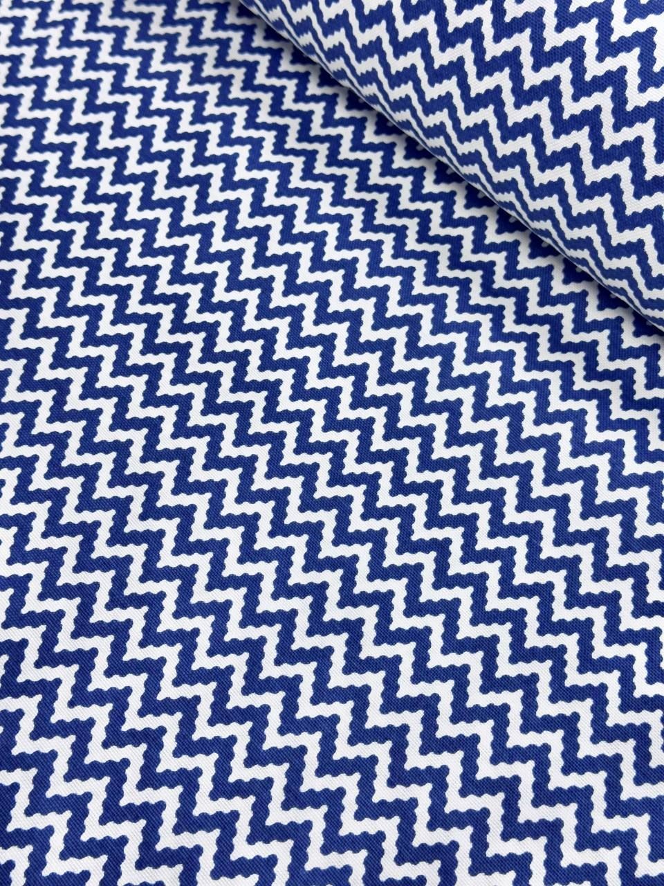 İndigo Zigzag Desen Duck Kumaş - Duck Bezi