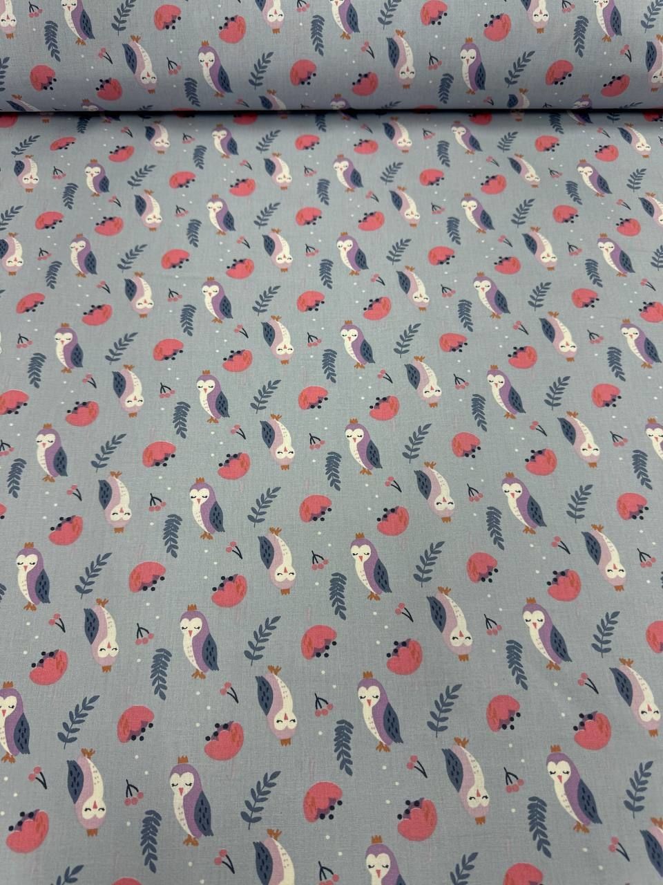 Imported Poplin Fabric with Cute Owl Pattern