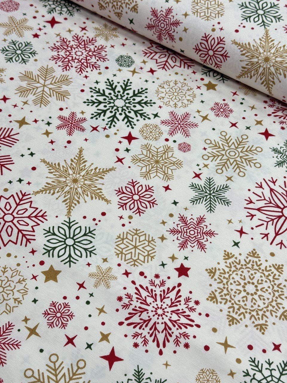 Snowflake Patterned Duck Fabric - Duck Cloth