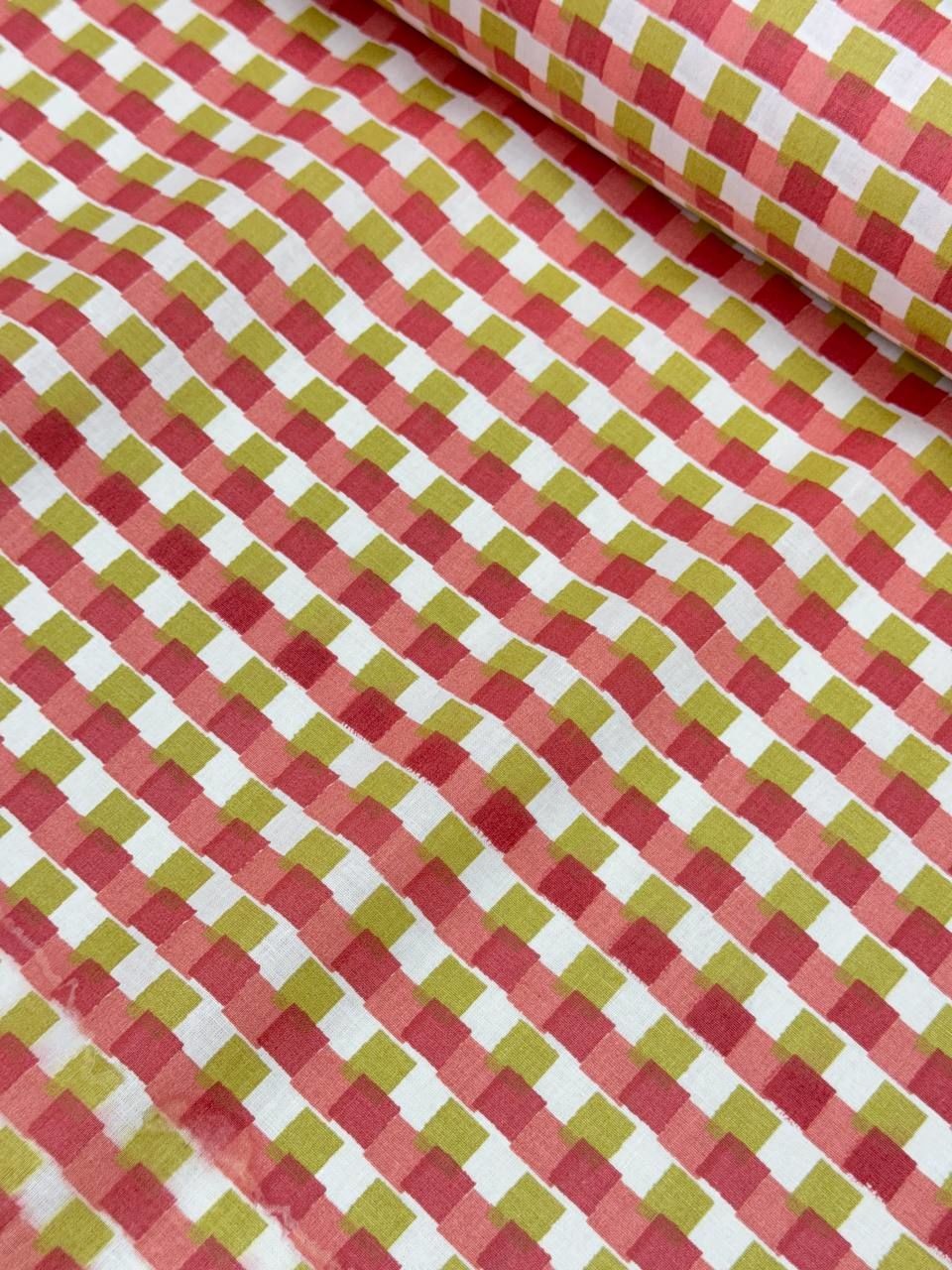 Renkli Kareli Desenli İthal Poplin Kumaş