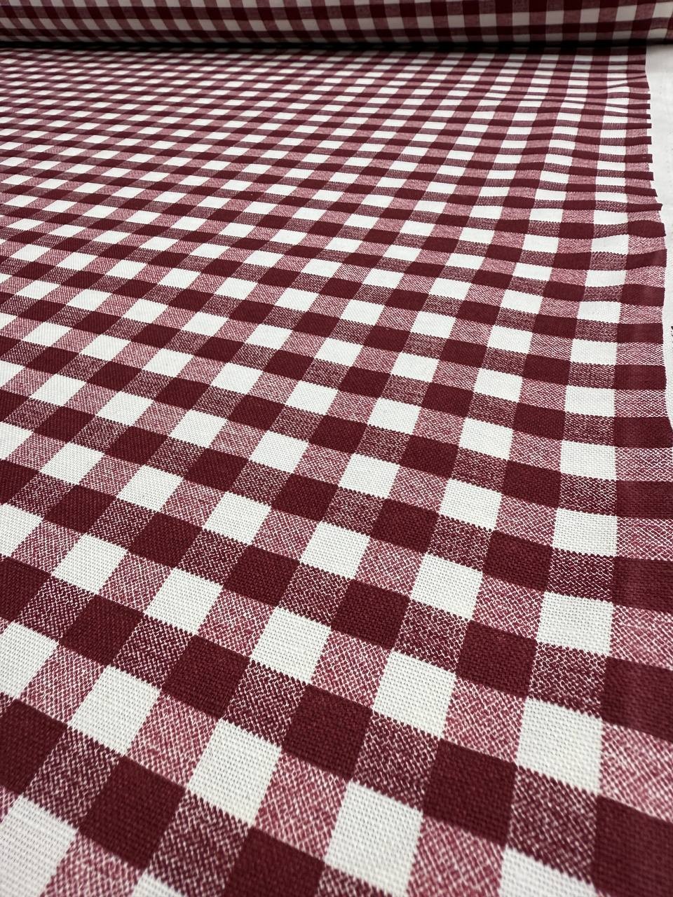 Bordo Kare Desenli Duck Kumaş - Duck Bezi