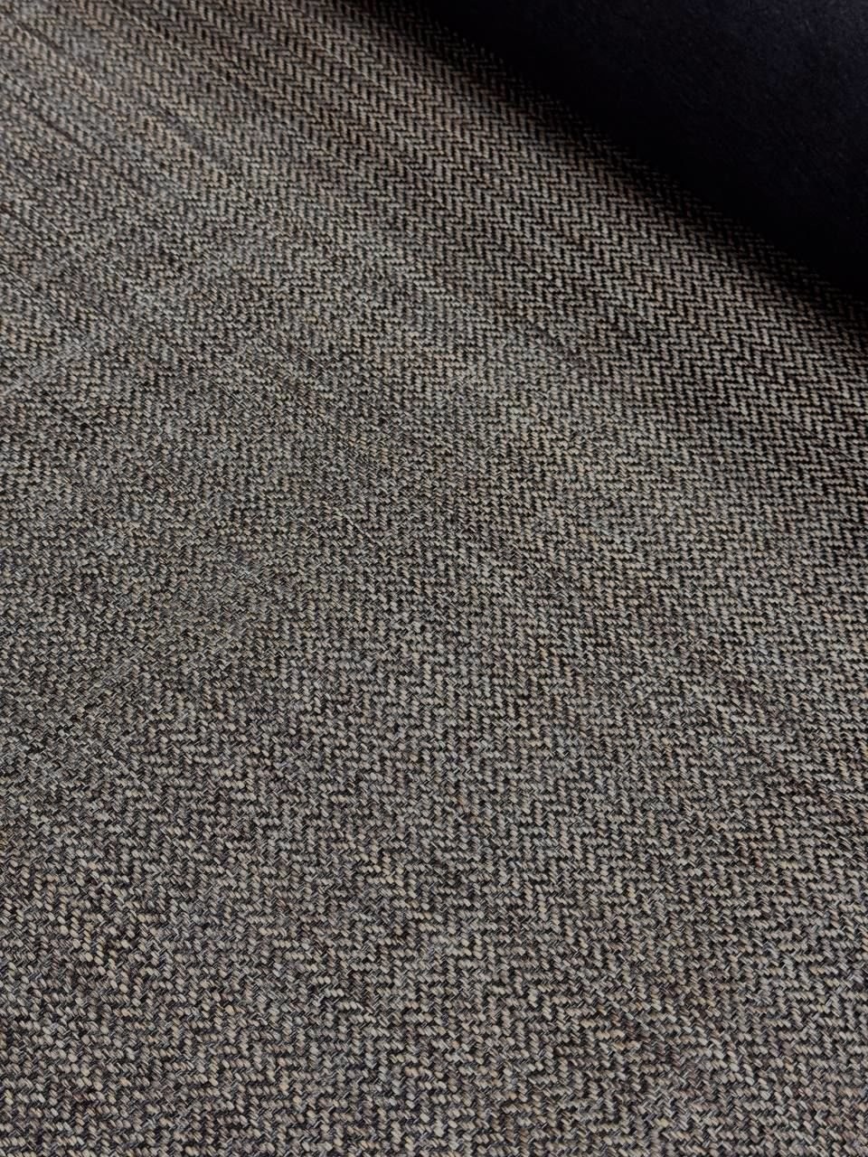 Kahverengi Zigzag Desenli Keten Döşemelik Kumaş