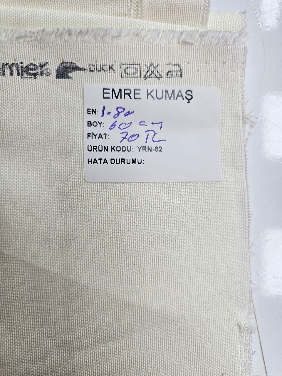 Ekru Renk Duck Kumaş