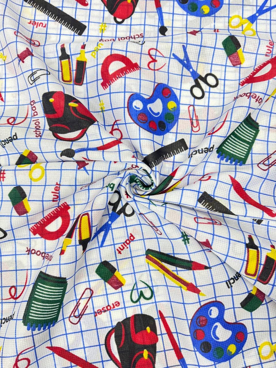 Blue School Themed Carefree Raschel Tablecloth Fabric