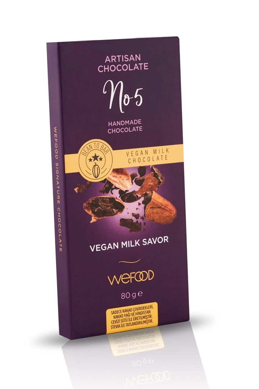 %50 Kakaolu Hindistan Cevizi Sütlü Vegan Çikolata No5 80 Gr
