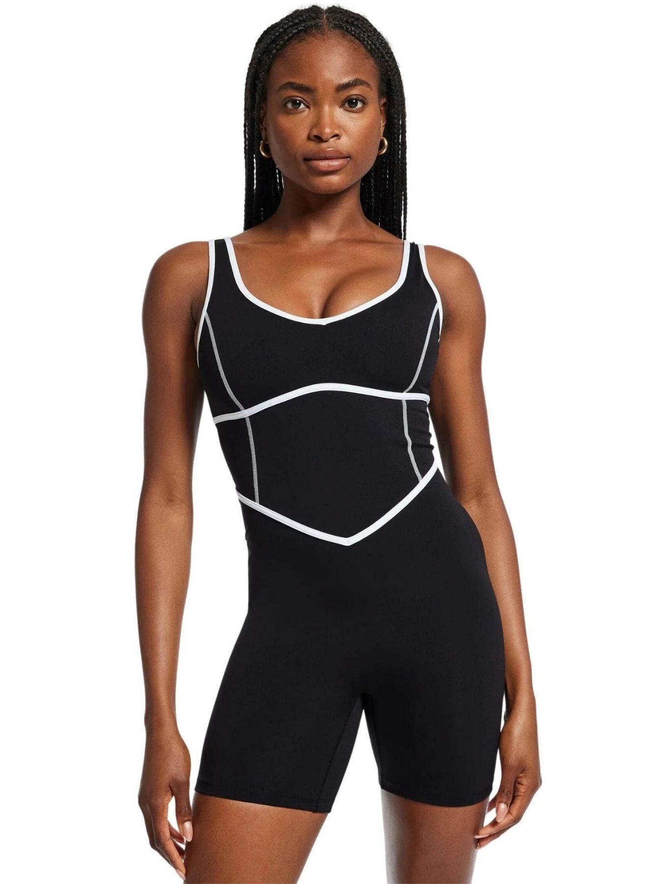 V-Neck Tempo Jumpsuit with Contrast Stitching