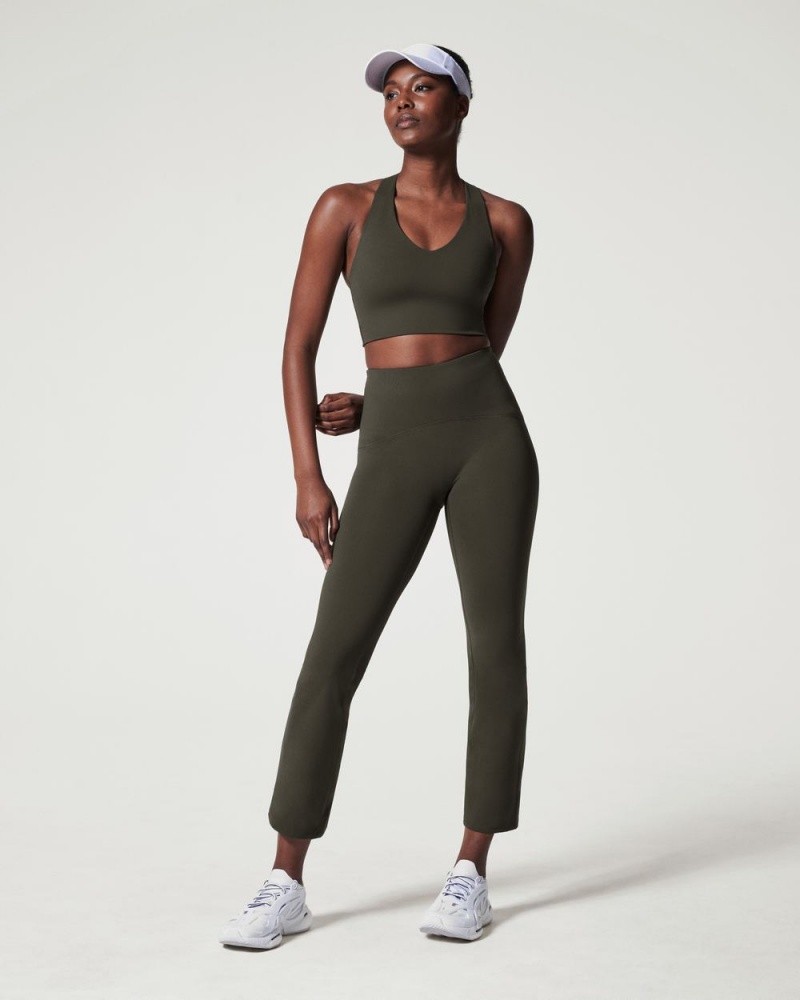 BodyLondon Flare Pant and Medium Support Sports Bra Set - Olive Green