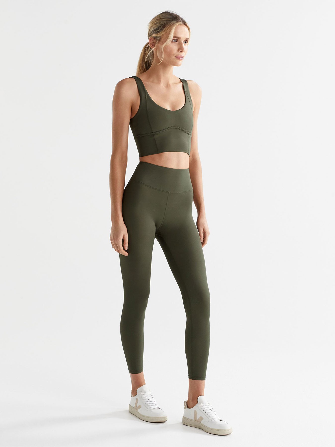 BodyLondon Army Green Long Sports Bra and Full Length Tights Set