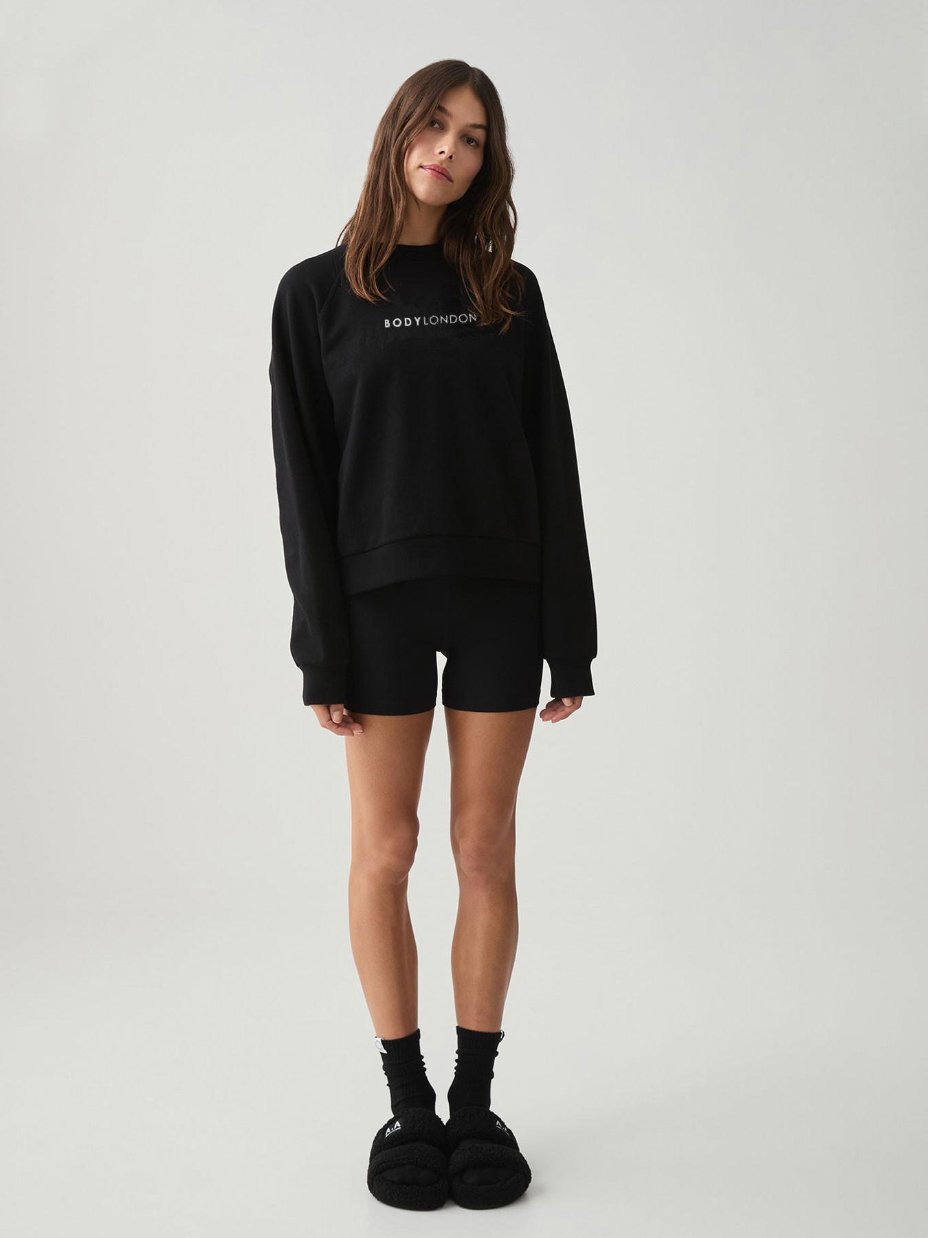 Body London Cotton Regular Fit Oversize Daily Black Sweatshirt