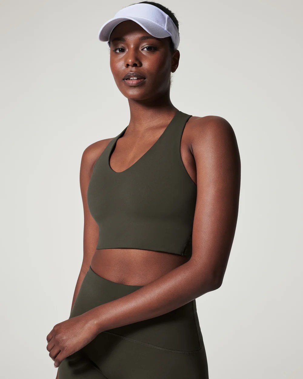 BodyLondon Ensemble pantalon évasé et soutien-gorge de sport à maintien moyen - Vert olive