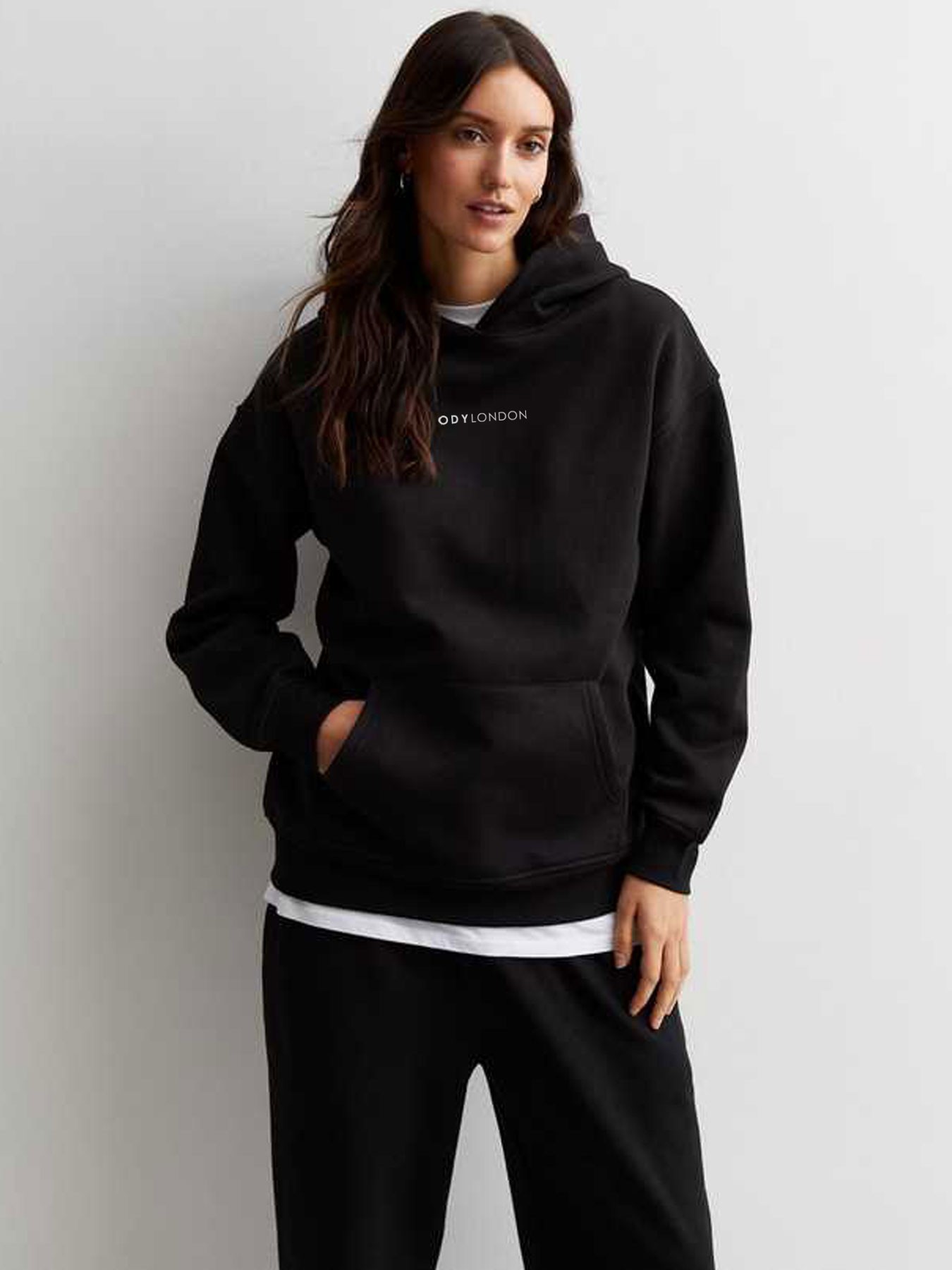 Black Hooded Sweatshirt with Pockets