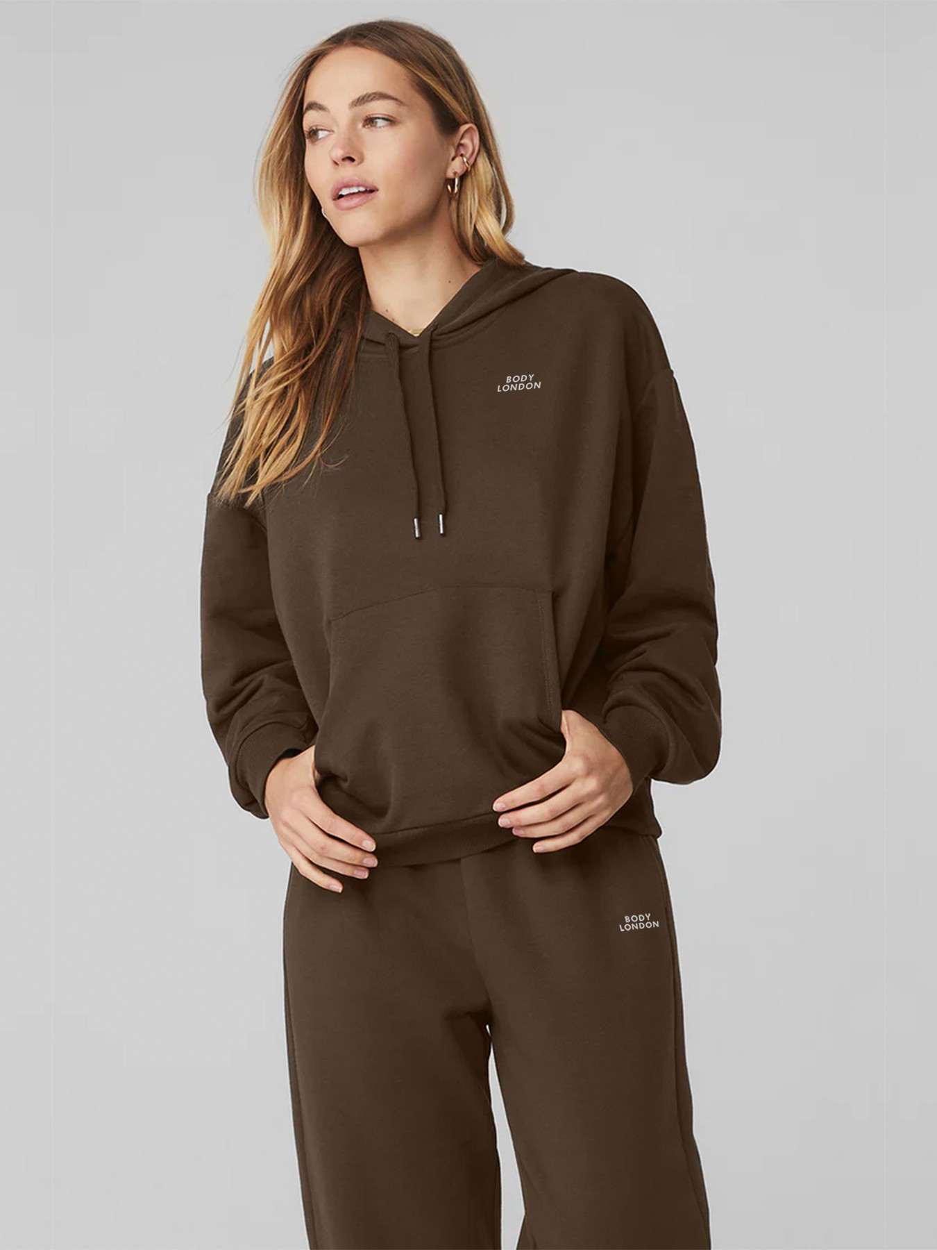 BodyLondon Hooded Sweatshirt and Straight Leg Tracksuit Set - Brown