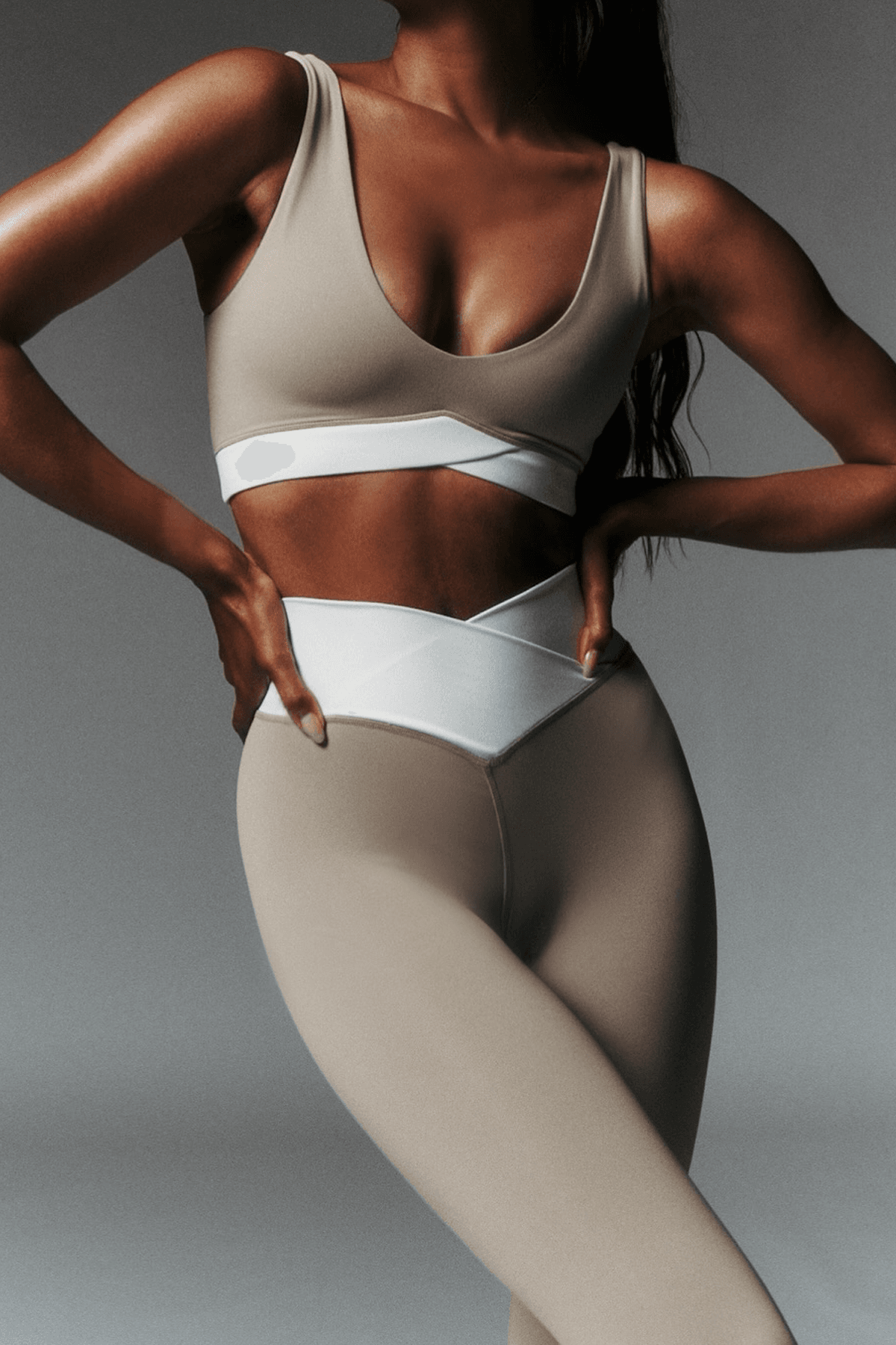 High Waist Leggings Suit Set - Bej