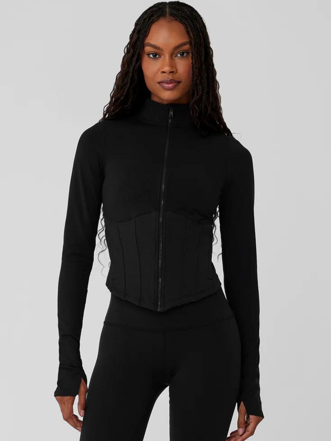 BodyLondon Corset Full Zipper Long Sleeve top Jacket - siyah