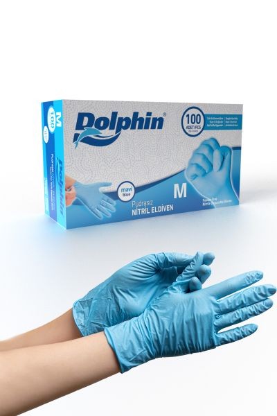 DOLPHİN NİTRİL ELDİVEN MAVİ  M 100 ADET