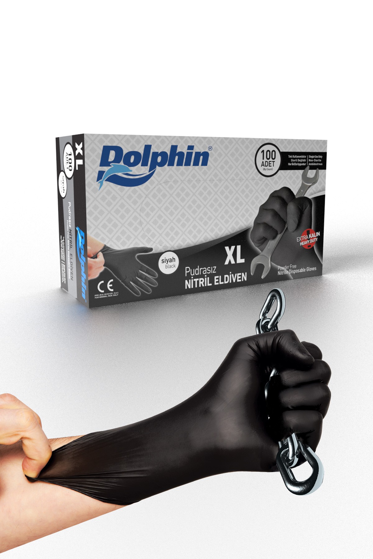 DOLPHİN EXTRA KALIN NİTRİL  ELDİVEN SİYAH XL 100 ADET