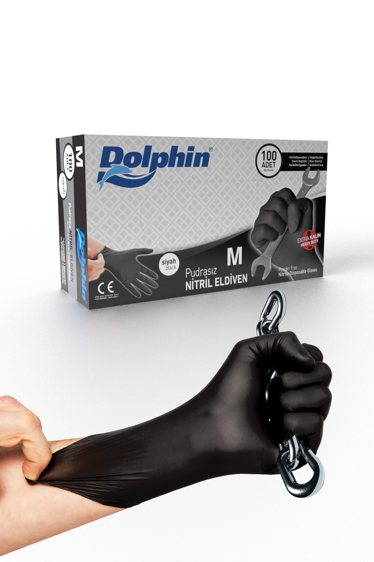 DOLPHİN EXTRA KALIN NİTRİL  ELDİVEN SİYAH M 100 ADET