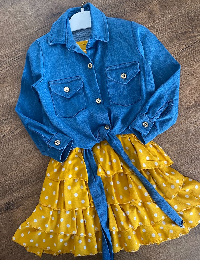 Kız Çocuk Kot Ceket Ve sıfır Kollu Elbise 