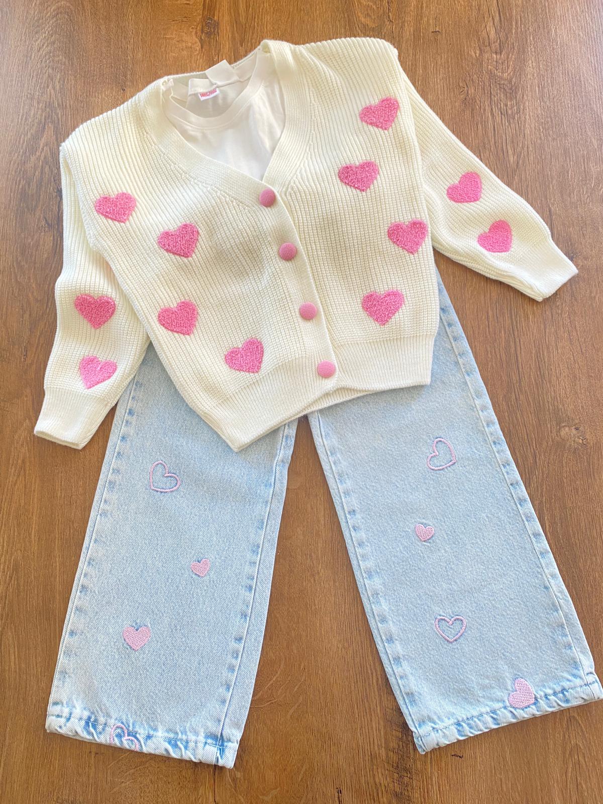 Kız Çocuk Triko Hırka Kot Pantalon Takımı