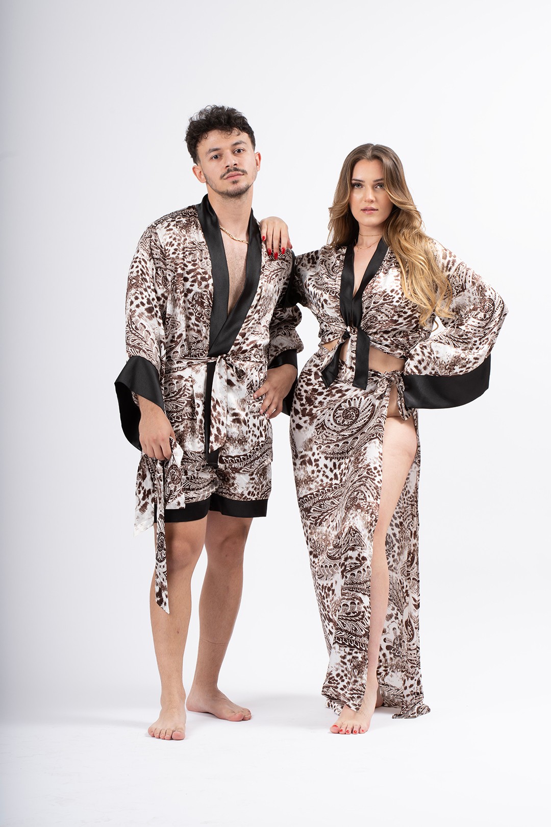 İpek Erkek Leopar Kimono Şort Set