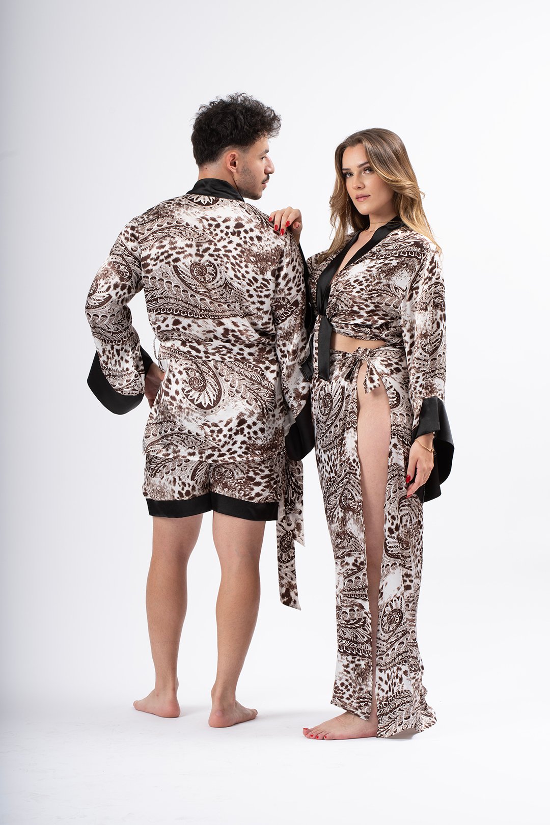 İpek Erkek Leopar Kimono Şort Set