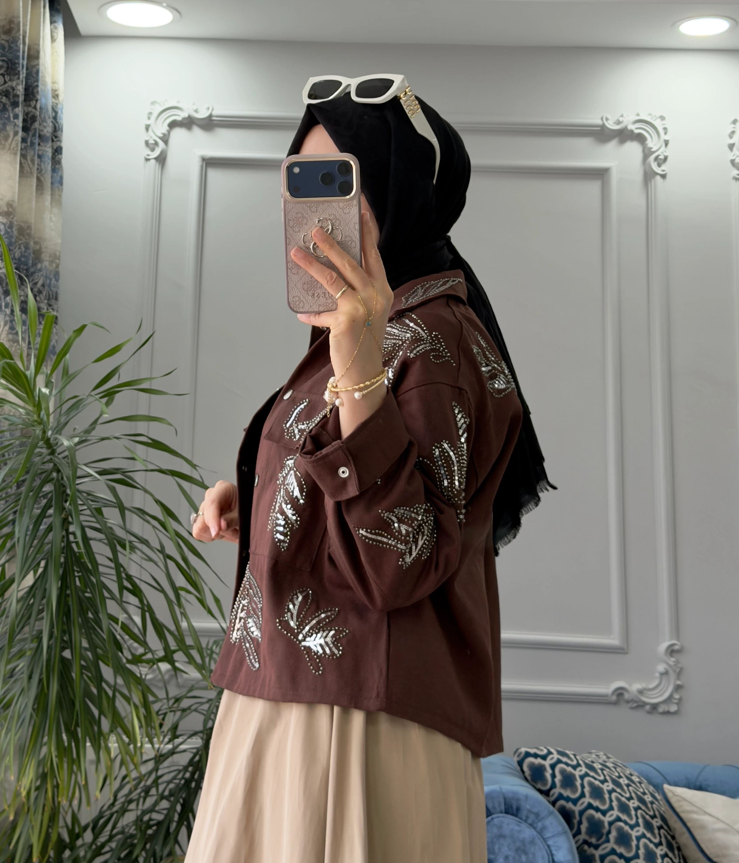 Pul İşlemeli Ceket Kahve 