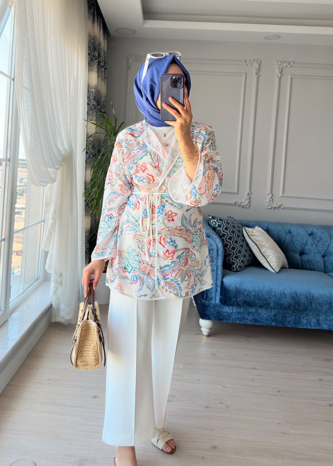 Mihra Desenli Kimono Ekru