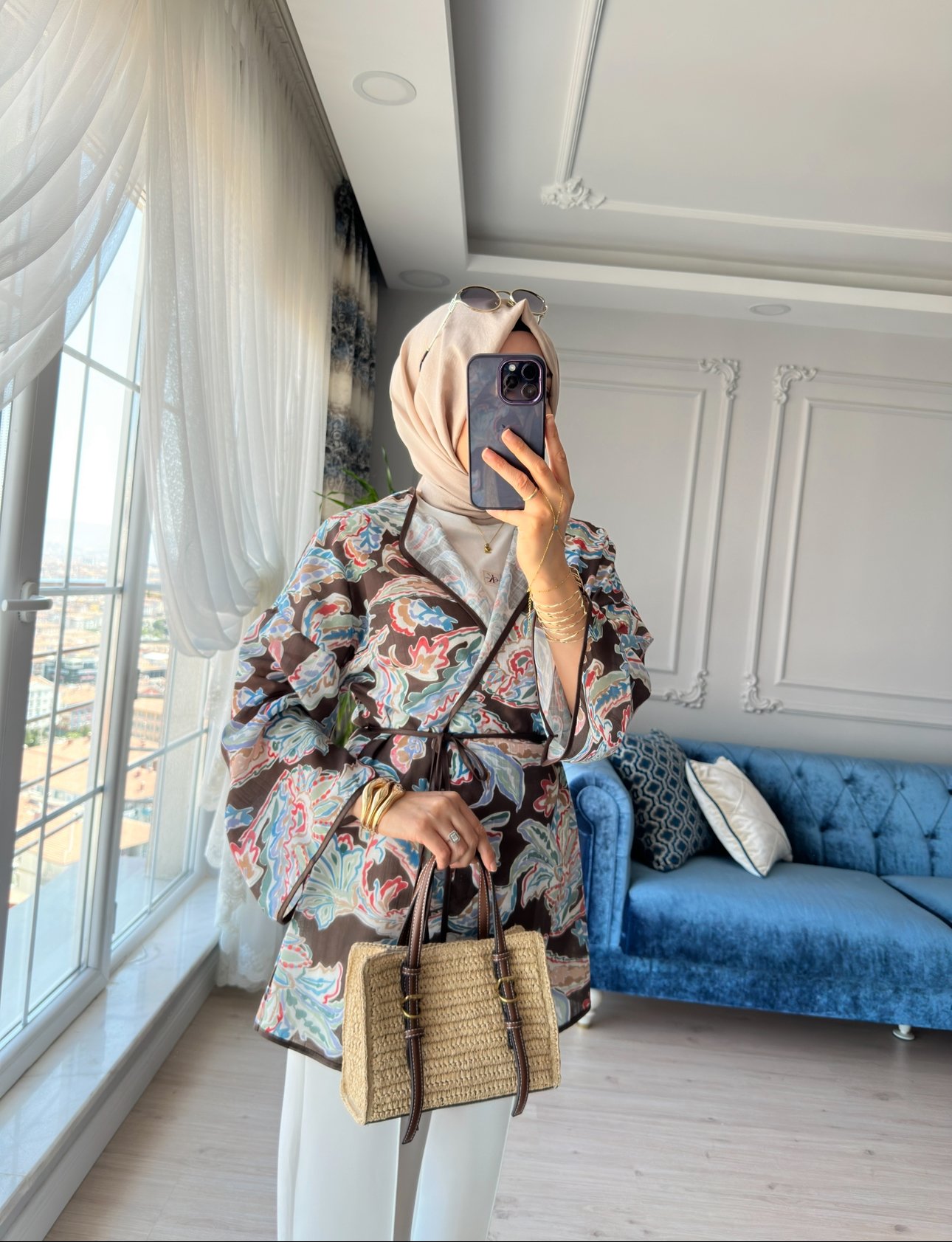 Mihra Desenli Kimono Kahve