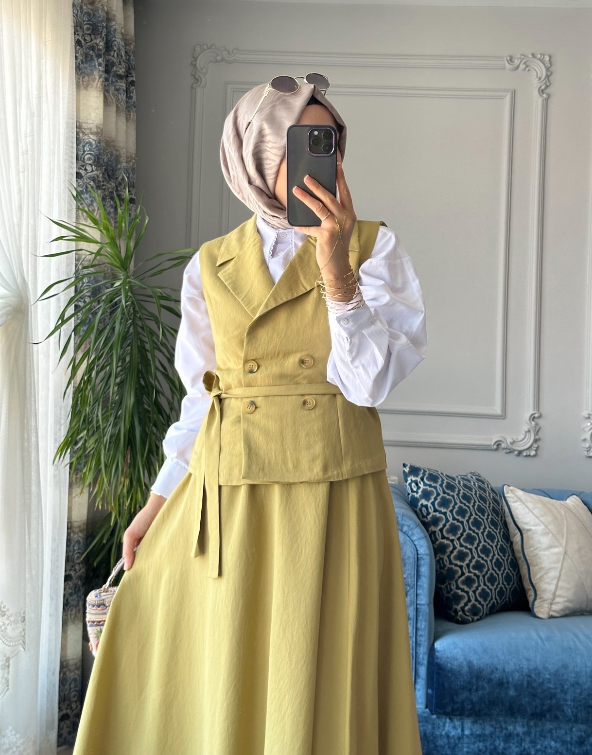 Yelekli Etek Takım Olive