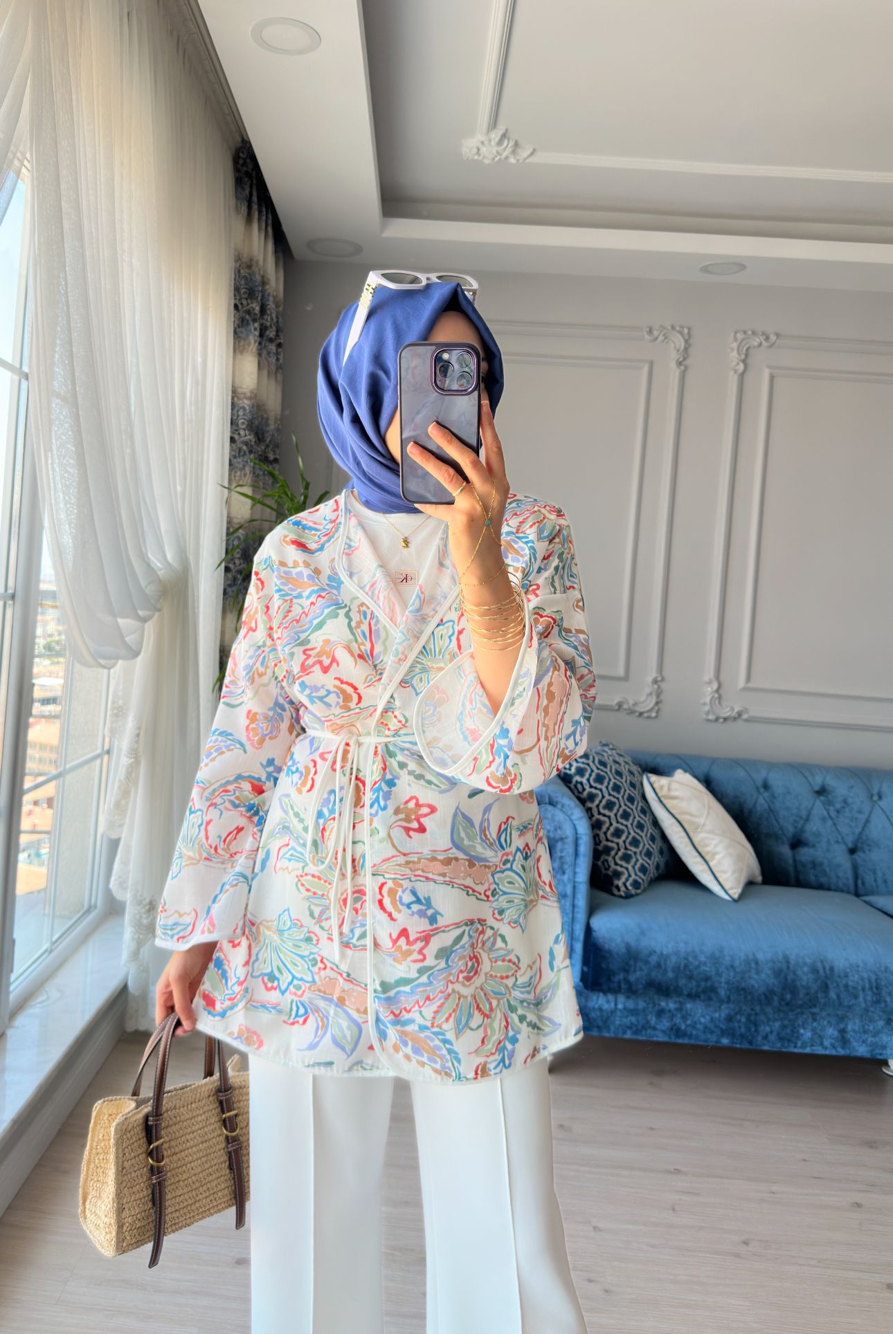 Mihra Desenli Kimono Ekru