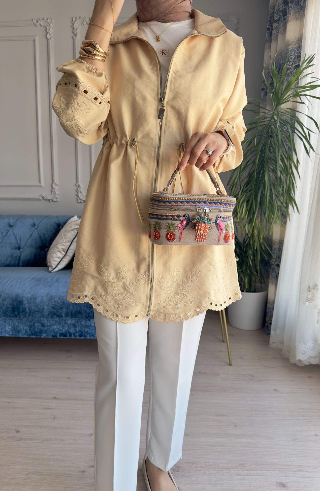Helen Nakışlı Ceket Sarı 