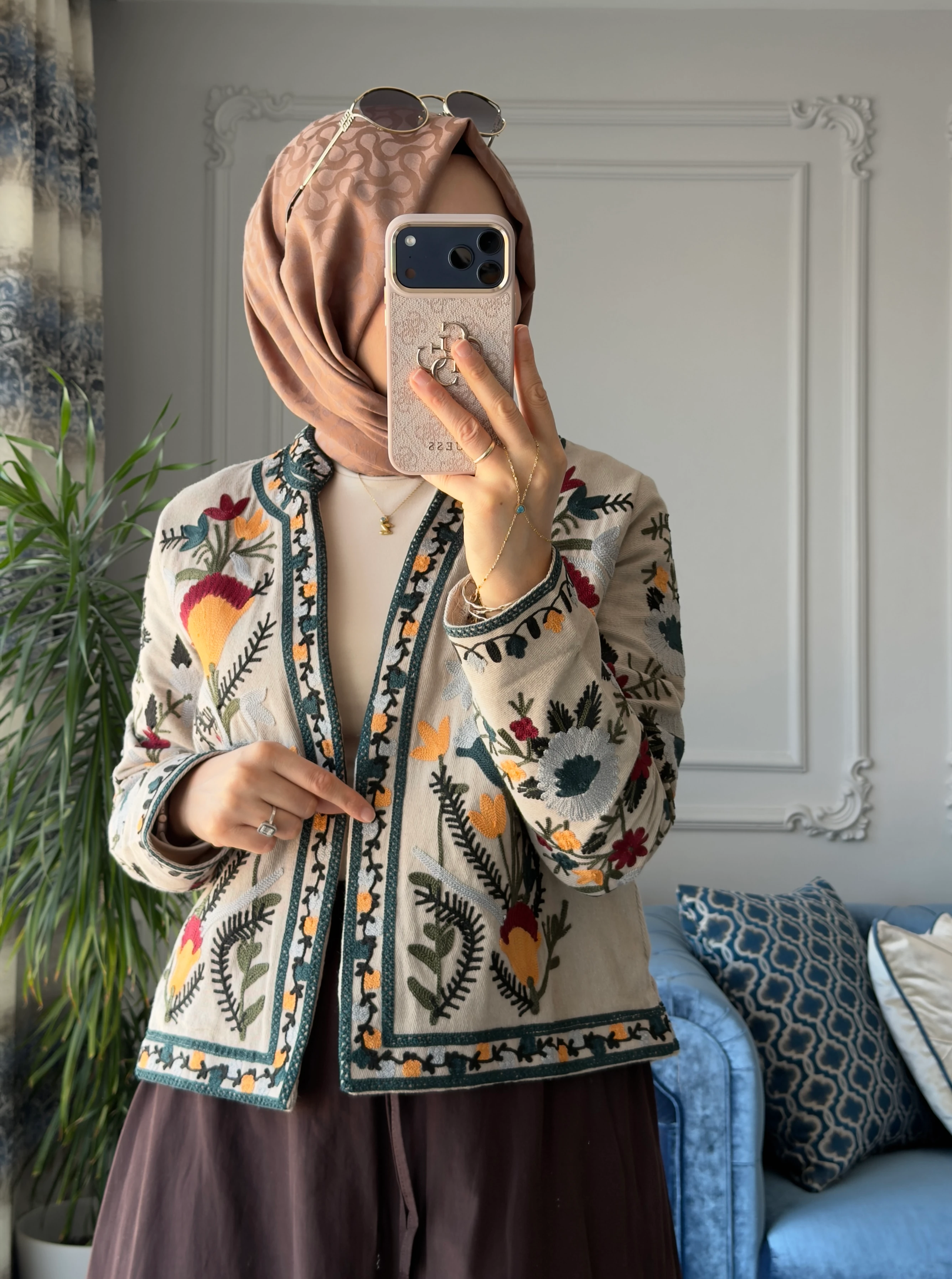 Etnik Desen Ceket Bej