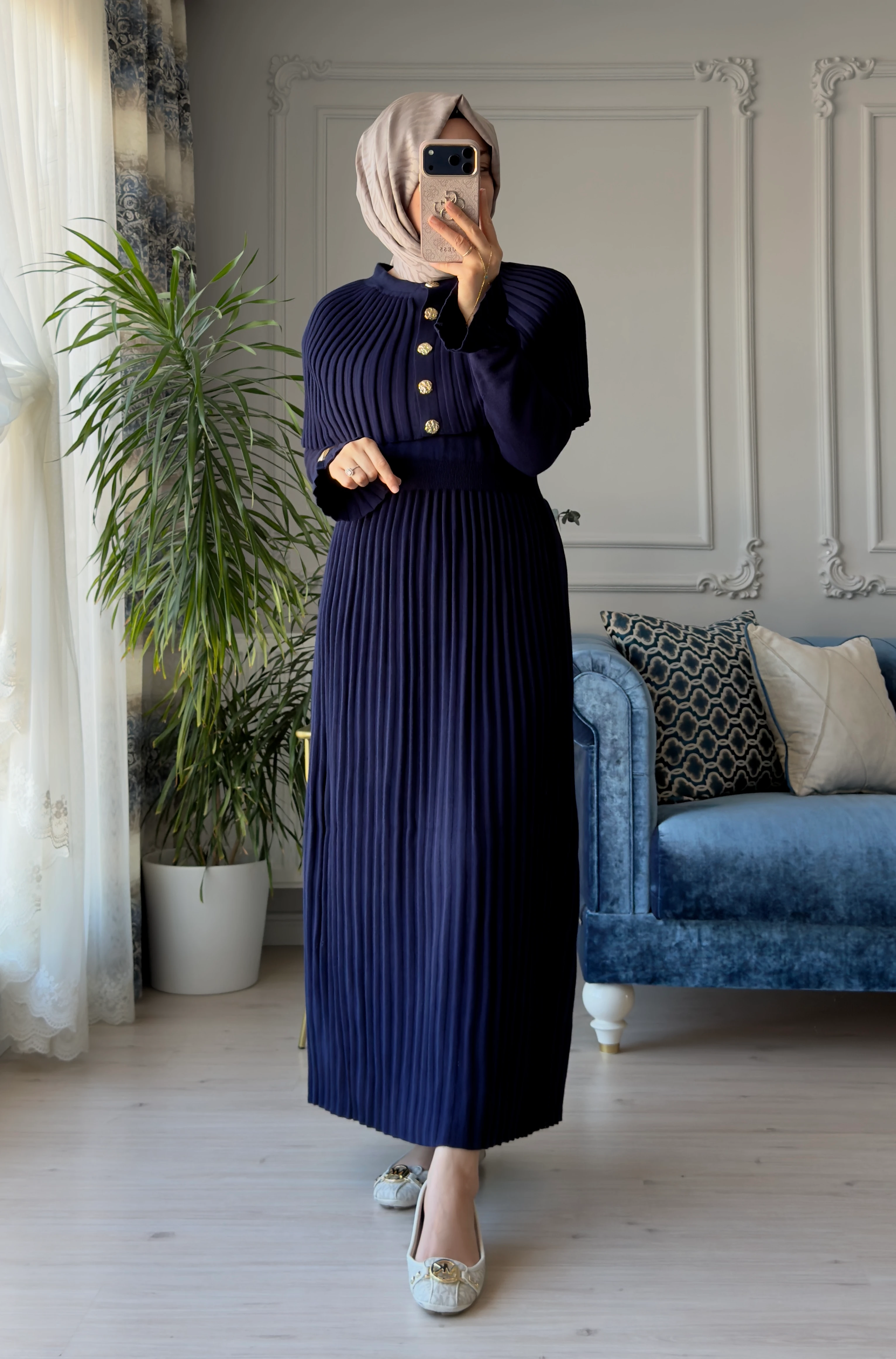 Afra Piliseli Elbise Lacivert