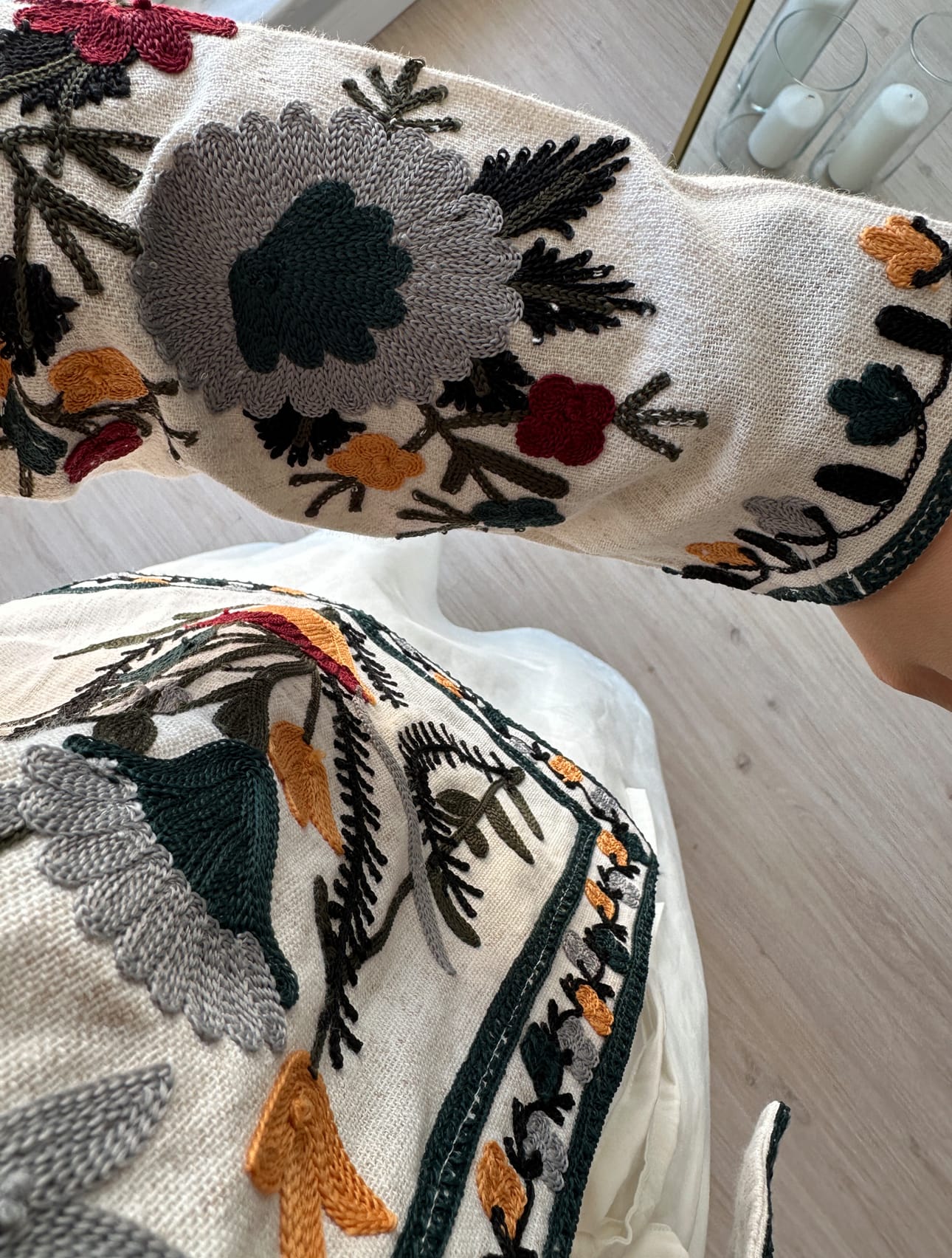 Etnik Desen Ceket Krem