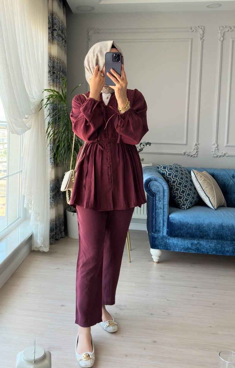 Nervürlü Takım Bordo