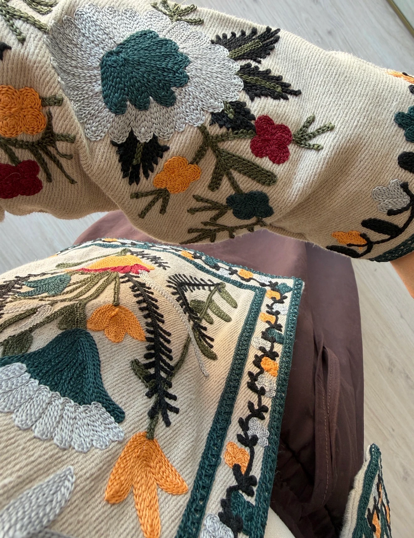 Etnik Desen Ceket Bej