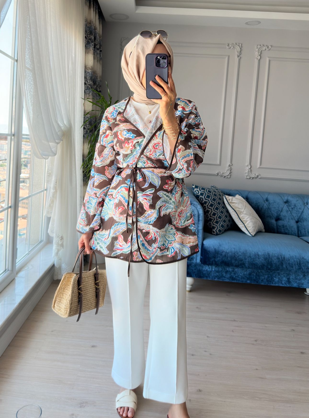 Mihra Desenli Kimono Kahve