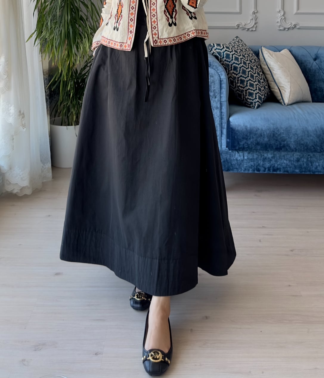 Gabardin Kloş Etek Siyah