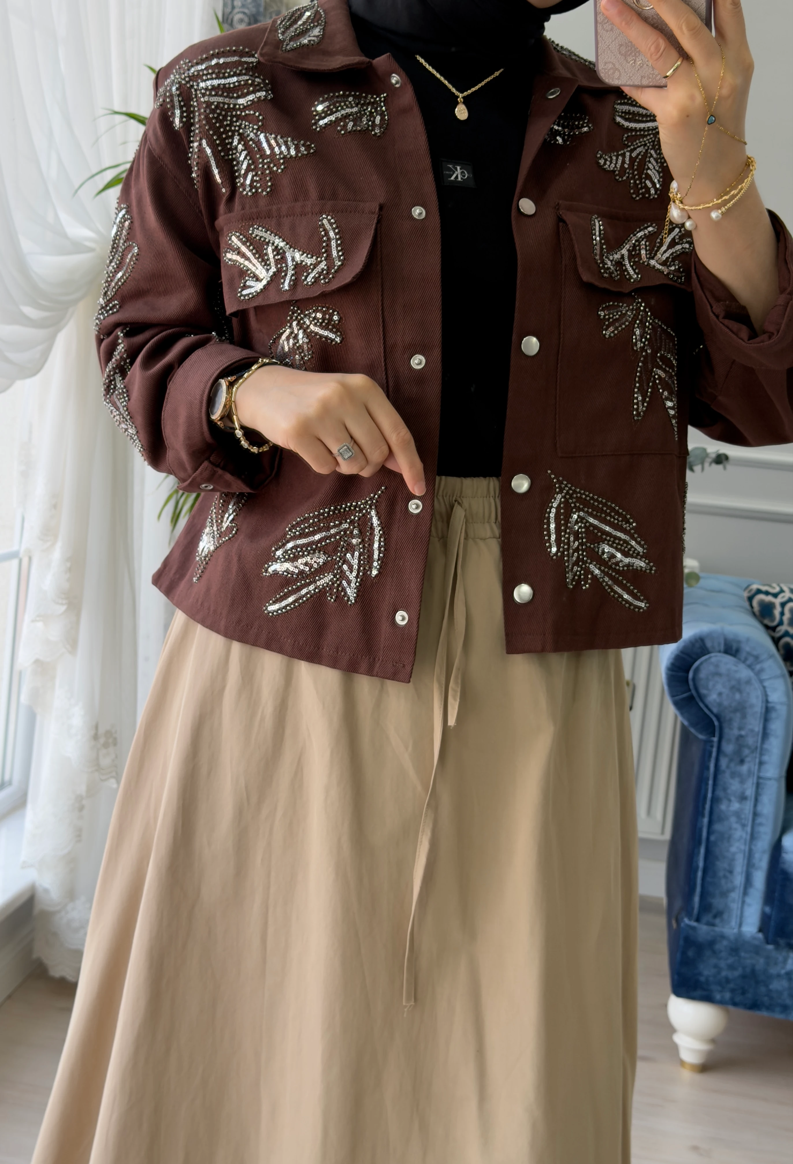 Pul İşlemeli Ceket Kahve 