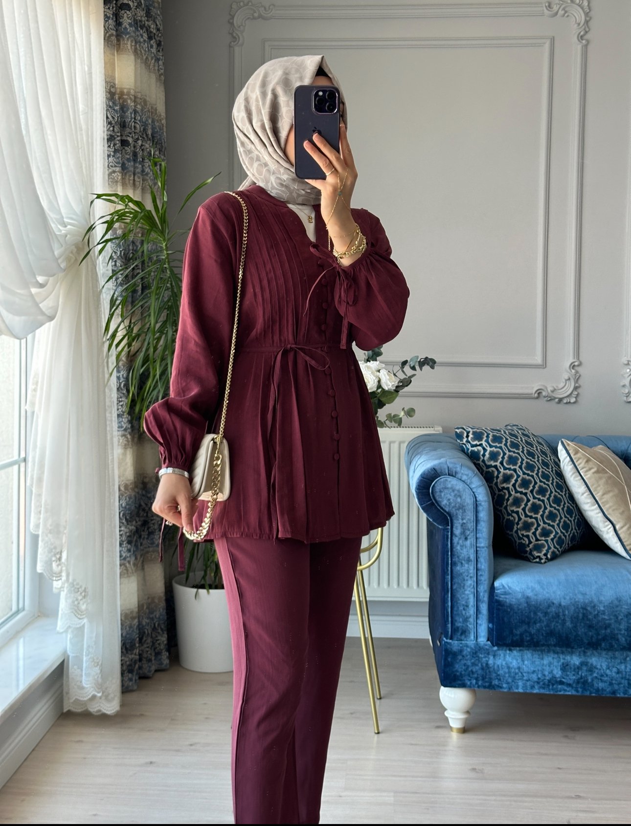 Nervürlü Takım Bordo