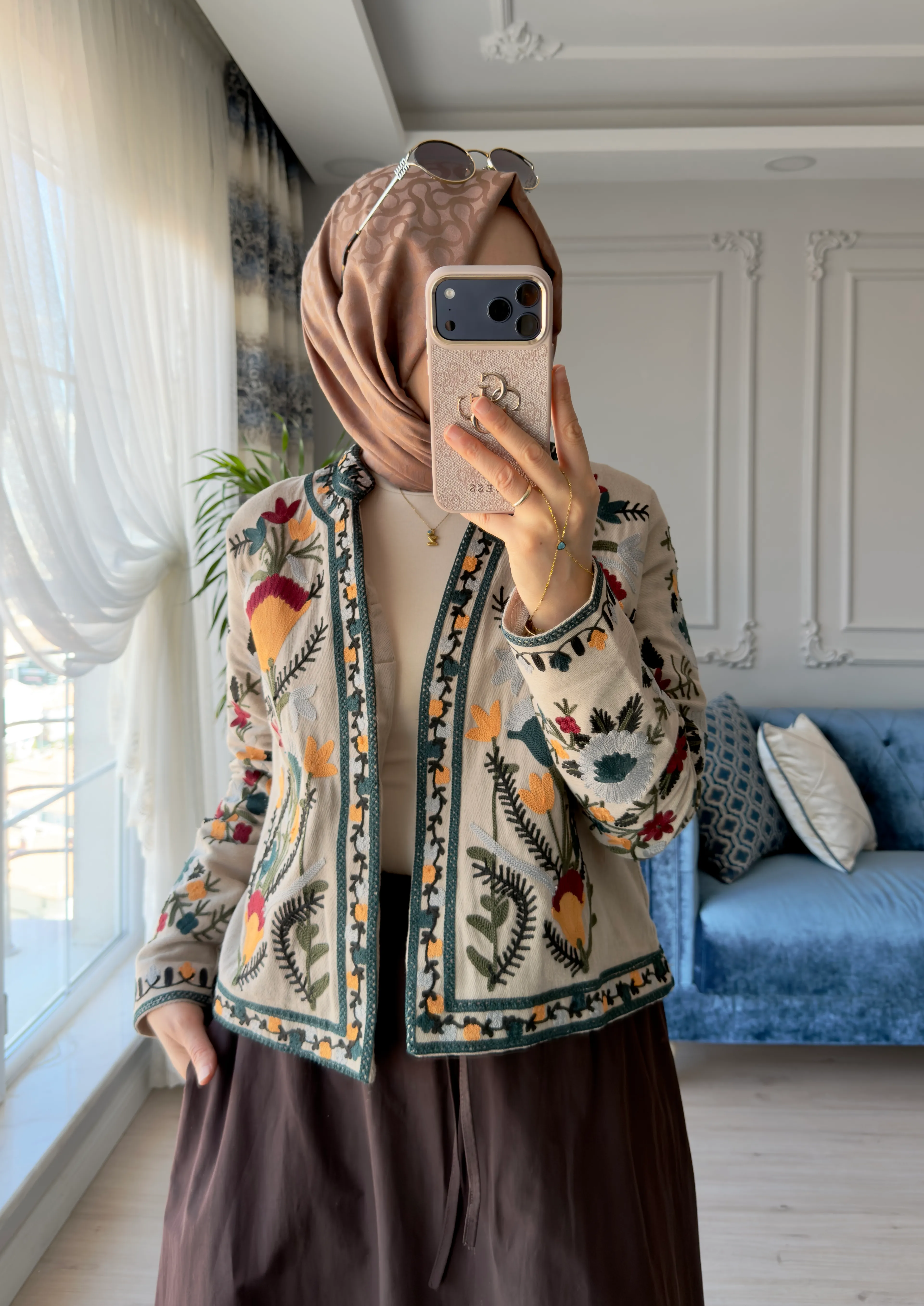 Etnik Desen Ceket Bej