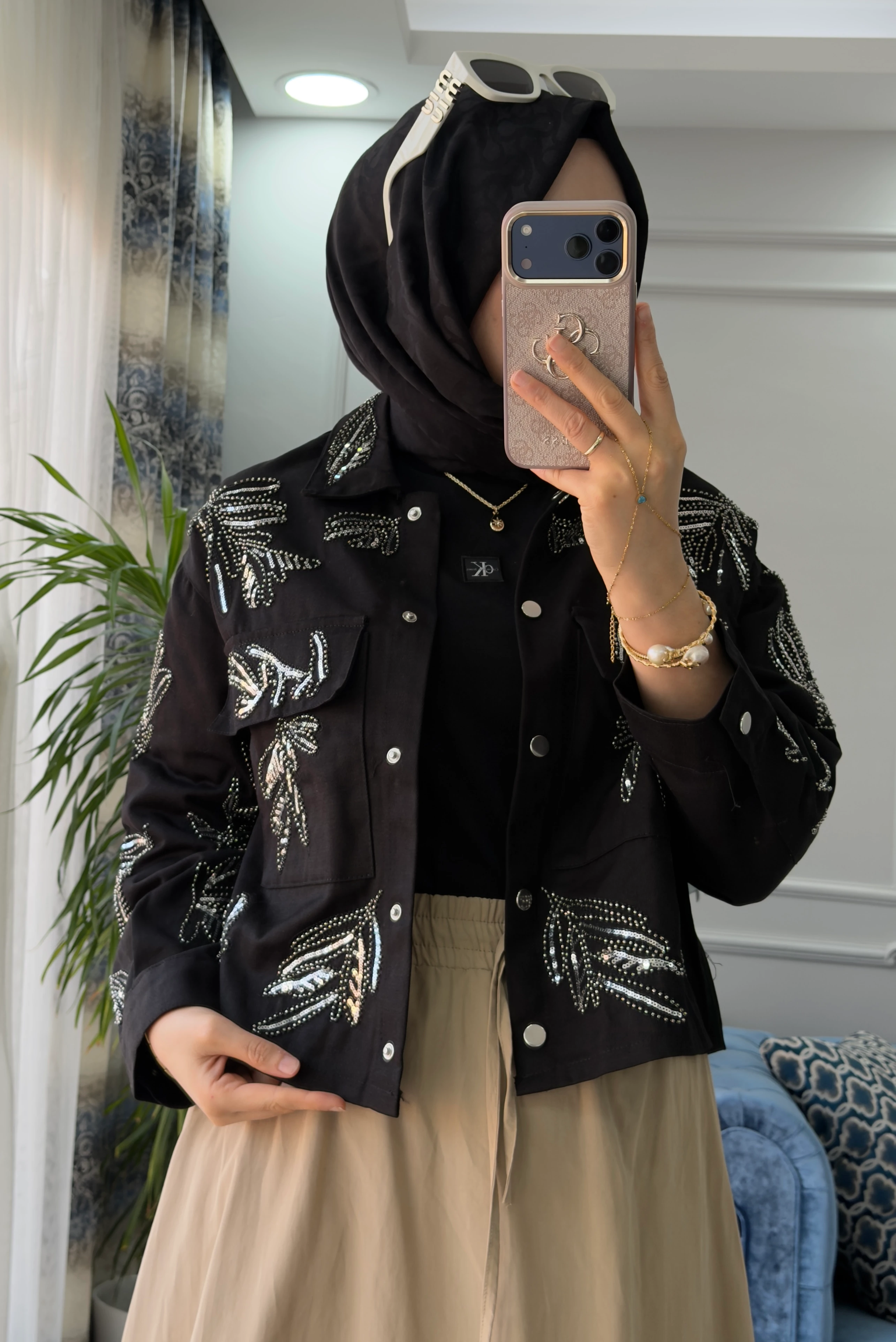 Pul İşlemeli Ceket Siyah